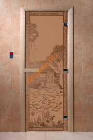 Дверь стеклянная DoorWood «Банька в лесу бронза матовая», 2000х900 мм