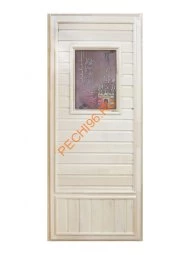 Дверь DoorWood вагонка Эконом со стеклом «Девушка в баньке», 1850х750 мм