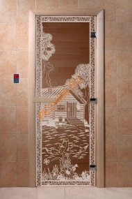 Дверь стеклянная DoorWood «Банька в лесу бронза», 1900х800 мм