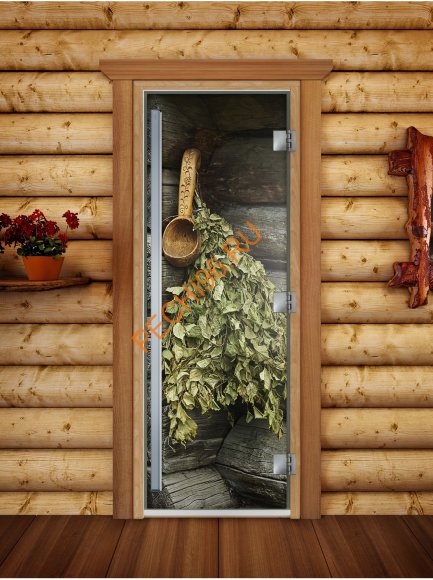 Дверь стеклянная DoorWood «Престиж», 700х1900мм, с фотопечатью «Русская баня»