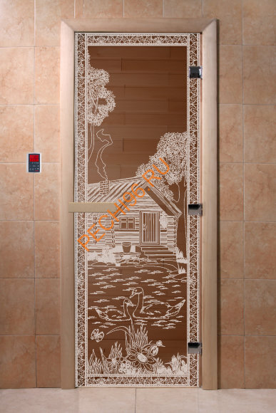 Дверь стеклянная DoorWood «Банька в лесу бронза», 1700х700 мм